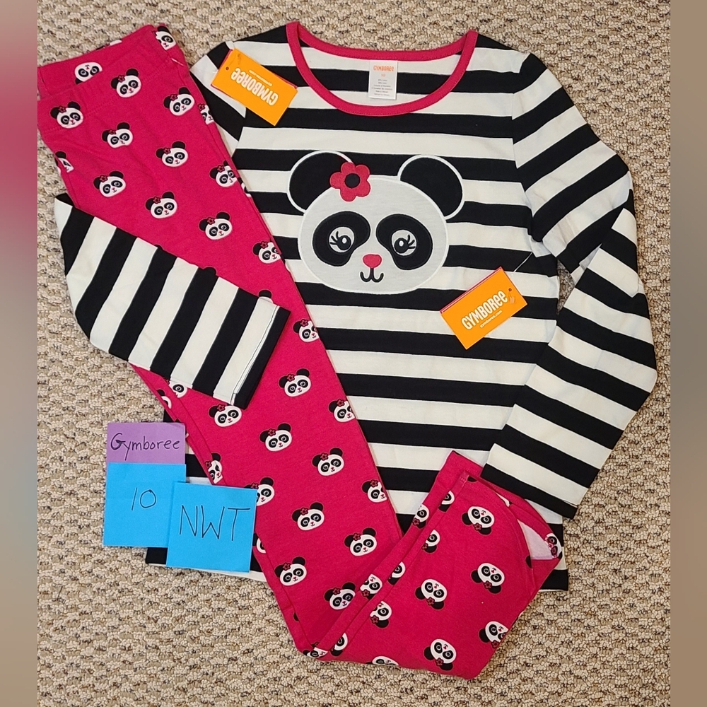 Gymboree Striped Panda Pajama Set - Black, White, Pink